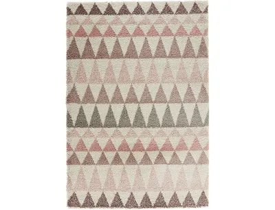 Zdjęcie produktu dla Dywan shaggy 200x290cm do salonu, kremowo różowy wzór boho w trójkąty