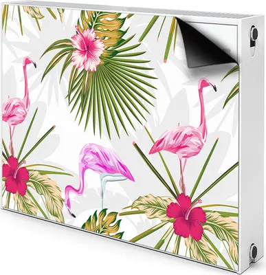 Produktbild von Magnet Radiator Magnet Mat Heizkörper Heizung Verkleidung Abdeckung 80x60 cm  - Flamingos und Blumen