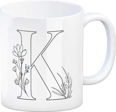Produktbild von Floral Buchstabe K Kaffeebecher zum Ausmalen für Kunstliebhaber