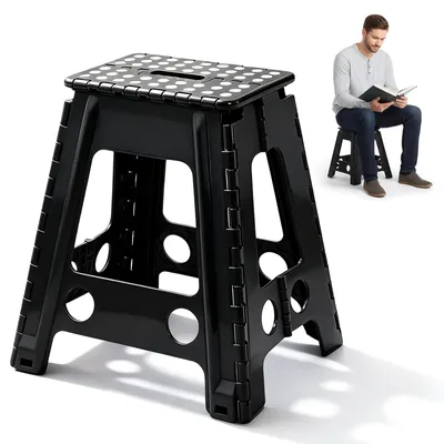 Immagine prodotto di Sgabello da bagno pieghevole, nero, altezza 45 cm, portata massima 150 kg