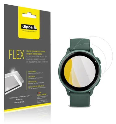 Produktbild von 2x Schutzfolie für Garmin vivoactive 6 Folie, 100% Displayabdeckung, dipos Flex