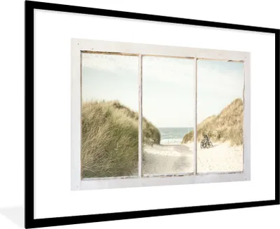 Produktbild von MuchoWow® Gerahmtes Poster Aussicht - Strand - Meer 90x60 cm - Poster mit Schwarzem Bilderrahmen Wandposter Rahmen Foto Bilder - Wanddekoration - Fotos