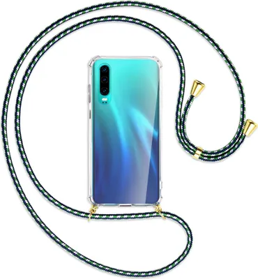 Produktbild von Handykette Backcover-Schutzhülle mit Band (Metall goldfarben) für Huawei P30 - grün/blau/weiß