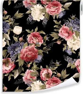 Produktbild von Vlies Tapete Rolle Blumen Pfingstrosen Schwarz Rose 10M Vliestapete Rollentapete inklusive Kleister