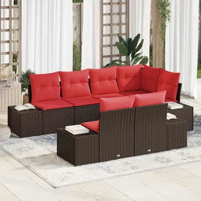 Image de Maison Exclusive - Salon de jardin avec coussins 7 pièces Marron Polyrotin