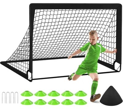Produktbild von Fußballtor 4 x 3 ft, 10 Hütchen, Tragetasche, Trainingsnetz, schwarz, für Garten