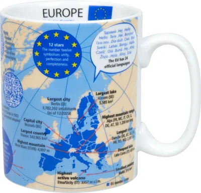 Produktbild von tea4chill Könitz Kaffeetasse -  Wissensbecher Europa. Teetasse, Becher 450ml, Porzellan