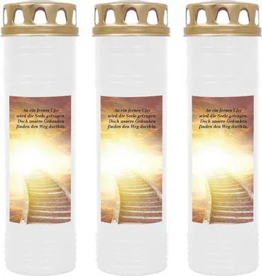 Produktbild von Grabkerze Weiß 3er Pack, Brenndauer: 170 Stunden ( je Kerze ), Motiv: Treppe