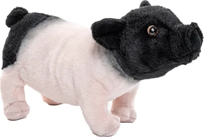 Produktbild von Uni-Toys - Schwäbisch-Hällisches Landschwein rosa-schwarz - 28 cm (Länge) - Plüsch-Schweinchen, Ferkel, Schwein - Plüschtier, Kuscheltier
