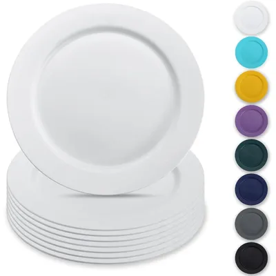 Productafbeelding van Kunststof borden set, 8 stuks, 25 cm, wit, herbruikbaar, geschikt voor maaltijden en salades, ideaal voor kamperen