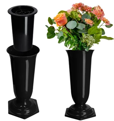 Image de Vase funéraire - Vase pour tombe - Pour monument funéraire - Taille L - 23 cm - Noir