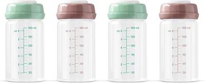 Productafbeelding van Baby Opslagflessen voor moedermelk - Premium - Glas - Pak van vier - 180 ml - Vaatwasser - Vriezer
