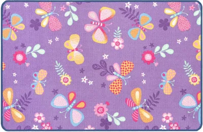 Produktbild von Primaflor Kinderteppich PAPILLON - Lila - 100x150cm - Spielteppich mit Blumen & Schmetterlinge für Mädchen
