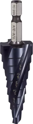 Immagine prodotto di Punte a gradini SucceBuy M35 Cobalt HSS con Ø 6,35-19,05 mm, 9 gradini, 4 spirali e rivestimento TiAlN, punta conica 75 x 19 x 19 mm, adatta per metallo, acciaio inossidabile, acciaio da costruzione, legno e plastica