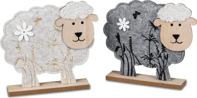 Produktbild von Dekoratives Osterschaf Filz Schaf mit Blume 1 Modell von 2, 14cm - Dekoration Ostern