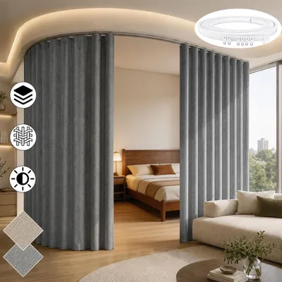 Produktbild von Extra großer Raumteiler Vorhang mit schienen Haken, Grau 100% Verdunkelung Blickdicht Trennvorhänge für Schlafzimmer Wohnzimmer, B 254 x H 244 cm