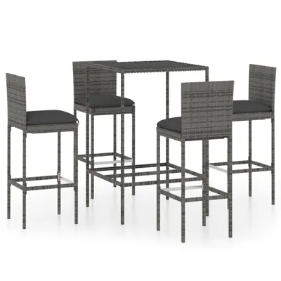 Produktbild von 5-tlg. Gartenbar-Set mit Kissen Poly Rattan Grau
