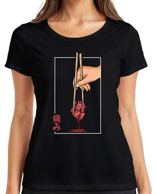 Zdjęcie produktu dla 痛み Anatomical Heart Chopsticks Anime Vaporwave Japan Streetwear Ladies T-Shirt, czarny, M
