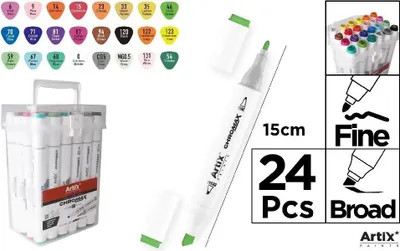 Immagine prodotto di Marcatori ad alcool bifacciali ARTIX - 24 colori di creatività a portata di mano! Perfetti per l'arte, il disegno e i quaderni. Scoprite la passione per la creazione!