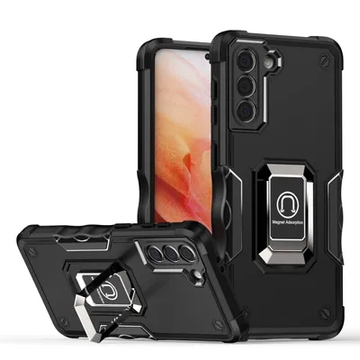 Productafbeelding van Robuuste beschermhoes Smartphonica voor Samsung Galaxy S21 met verstelbare ringhouder - Zwart