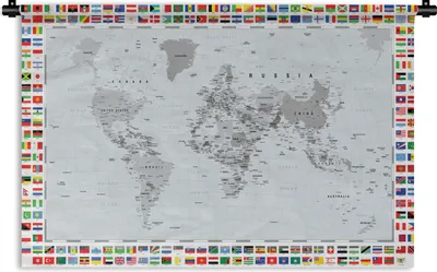 Produktbild von MuchoWow® Wandteppich Wandbehang Weltkarte - Flagge - Schwarz - Weiß 120x80 cm Tapisserie Dekoration Wandtuch - Wanddekorationen - Wandtücher