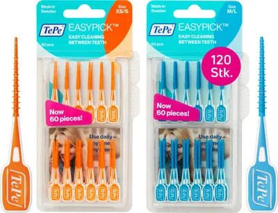 Produktbild von 120 St. TePe EasyPick im Doppelpack, XS/S & M/L, 2 x 60 Stück, Interdental Zahnstocher