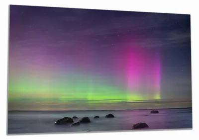 Produktbild von Wallario Herdabdeckplatte aus Glas, Größe 80 x 52 cm 1-teilig, Motiv Lichter über stillem Meer