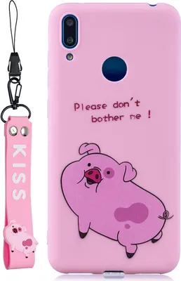 Produktbild von Für HUAWEI Y7 2019 Cute Coloured Painted TPU Anti-Scratch rutschfeste Schutzhülle Rückentasche mit Lanyard Rosenrot
