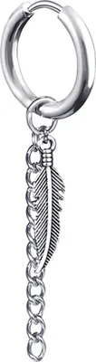 Produktbild von Stücke Mode Lange Kette Ohrclip Edelstahl Piercing Schleife Hoop Ohrring für Männer-Stahlfarbe 1