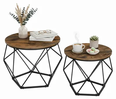 Produktbild von Set von 2 Vintage Couchtischen, Holzoptik und Metall, 50 x 40 cm