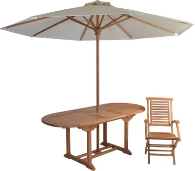 Produktbild von MiaMöbel Schirm 300x250x300 cm Gartenmöbel Outdoor Modern 100% Polyester Massivholz Teak Beige
