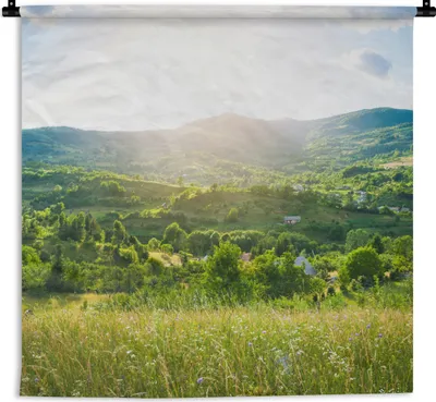 Produktbild von MuchoWow® Wandteppich Wandbehang Wald - Landschaft - Sonne - Natur - Sonnenaufgang 120x120 cm Tapisserie Dekoration Wandtuch - Modern - Baumwollgewebe