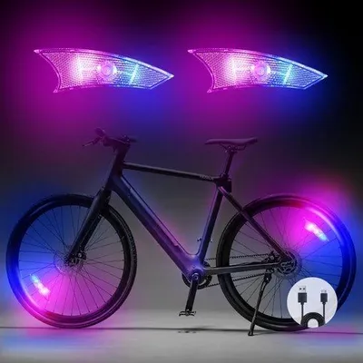 Zdjęcie produktu dla Zestaw świateł rowerowych, światła LED na szprychy, wodoodporne lampki LED, wodoodporne neonowe światła na szprychy, światła rowerowe (różowe + niebieskie)