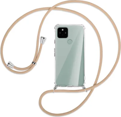 Produktbild von Handykette Backcover-Schutzhülle mit Band (Metall silberfarben) für Google Pixel 5 - beige