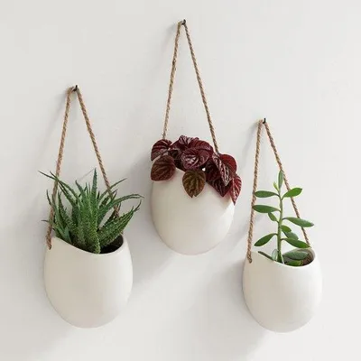 Zdjęcie produktu dla Ceramiczne doniczki ścienne, zestaw 3 sztuk, kremowe (matowe)