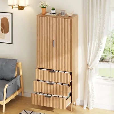 Produktbild von STILVORA Küchenschrank mit 2 Türen und 3 Schubladen, Hochschrank mit Türablagen und Stauraum, Vorratsschrank für Küche, Wohnzimmer und Esszimmer