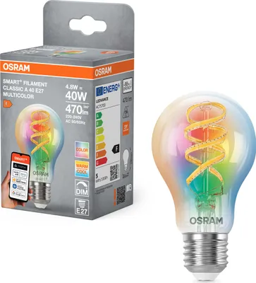 Produktbild von Osram Smart+ LED Lampe Filament dimmbar A60 E27/4,8W(40W) klar 470 lm 2700 4000 6500 K RGBW Matter