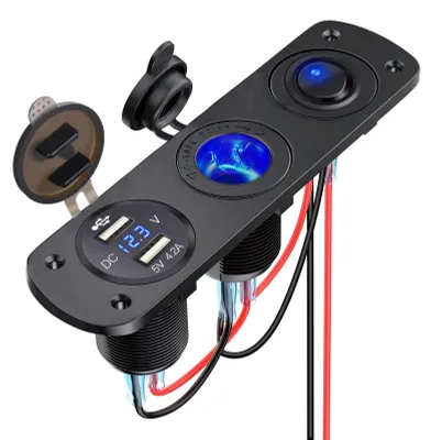 Immagine prodotto di Pannello per presa accendisigari da auto con caricabatterie USB da 12V, voltmetro LED