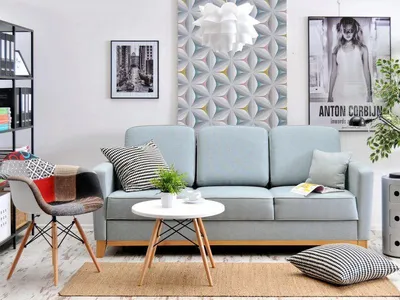 Zdjęcie produktu dla Sofa rozkładana NOHEMA - turkus / dąb