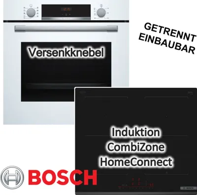 Produktbild von Herdset BOSCH Backofen EcoClean Hydrolyse 71 L + Induktionskochfeld Bratsensor autark 60cm