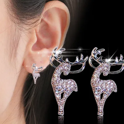 Produktbild von Mode Frauen Strass Elch Silber Überzogene Ohr Stud Ohrringe Schmuck Weihnachten Geschenk