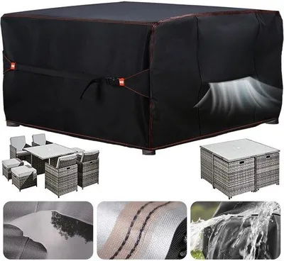 Productafbeelding van Famanu beschermhoes voor tuinmeubels, waterdicht, 126 x 126 cm, geschikt voor terrasmeubels, gemaakt van Oxford-stof, met ventilatie