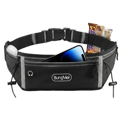 Produktbild von Laufgürtel für Handy, wasserdicht, 3 Taschen, Startnummerhalter, reflektierende Streifen, Kopfhörerloch, für Damen & Herren,Laufen, Radfahren, Fitness