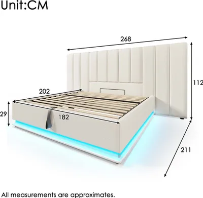 Image de OKWISH Lit coffre 180x200 cm – LED et charge USB – Blanc
