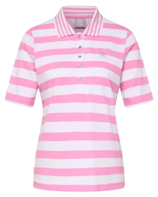 Produktbild von Rabe Baumwollstretch T-Shirt mit Polokragen, Knopfleiste und Blockstreifen, Rosa, Gr. 48