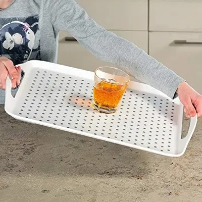 Image de Plateau antidérapant avec poignées - Blanc - L 45,5 x l 32 x H 4,5 cm