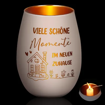 Windlicht aus Glas mit Gravur, 11,3 x 8,6 x 8,6 cm, inkl. 2 Teelichtern