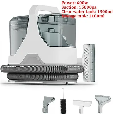 Obrázok produktu pre Prenosný čistič kobercov a čalúnenia – Praktický odstraňovač škvŕn – Výkon 600 W – Sací výkon 15 kPa – Nádrž na čistú vodu 1500 ml – Rozprašovanie a odsávanie – Európska zástrčka 220–240 V