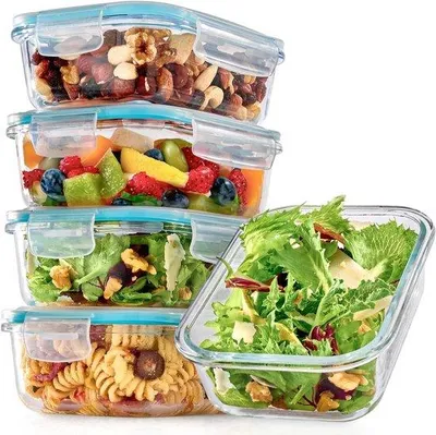 Immagine prodotto di Contenitori ermetici per alimenti - Set di 4 contenitori ermetici - 500 ml - Impilabili - Senza BPA - Lavabili in lavastoviglie - Adatti al frigorifero e al microonde