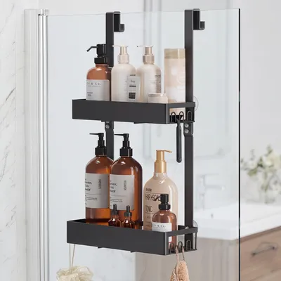Produktbild von SONGMICS Duschablage ohne Bohren 1er Set, Rostfreies Badregal Hängend, Bad Aufbewahrung, 31,5 x 15,5 x 56 cm, Schwarz